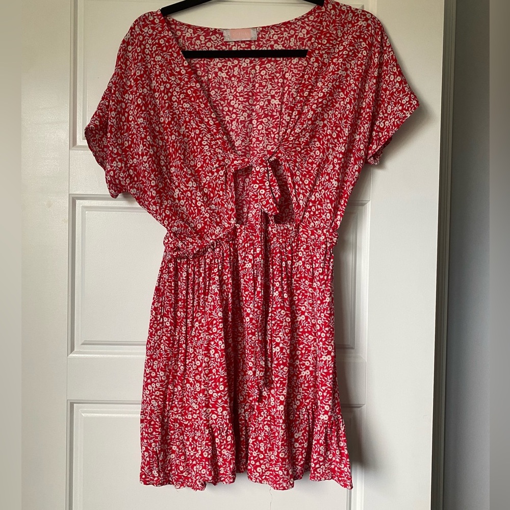 Red Floral Keyhole Mini Dress